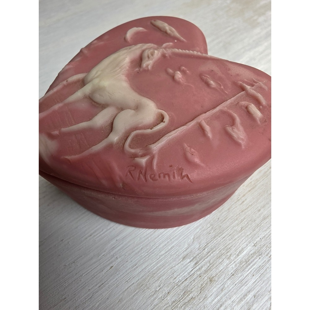 R Nemith Pink Heart Trinket Box Unicorn Bas Relief Cottagecore Fairy Decor - Picture 3 of 6
